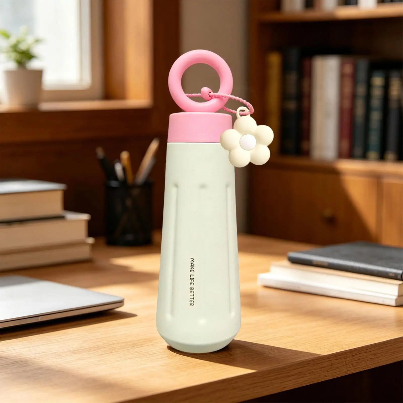 Metal Water Bottle Leakproof Stainless Steel Tumbler Cute Coffee Cup Qme