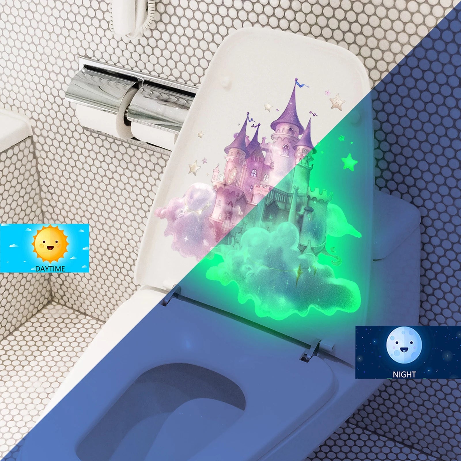 Self-adhesive Pvc Bathroom Home Decoration Green Dream Fun Pattern Qme