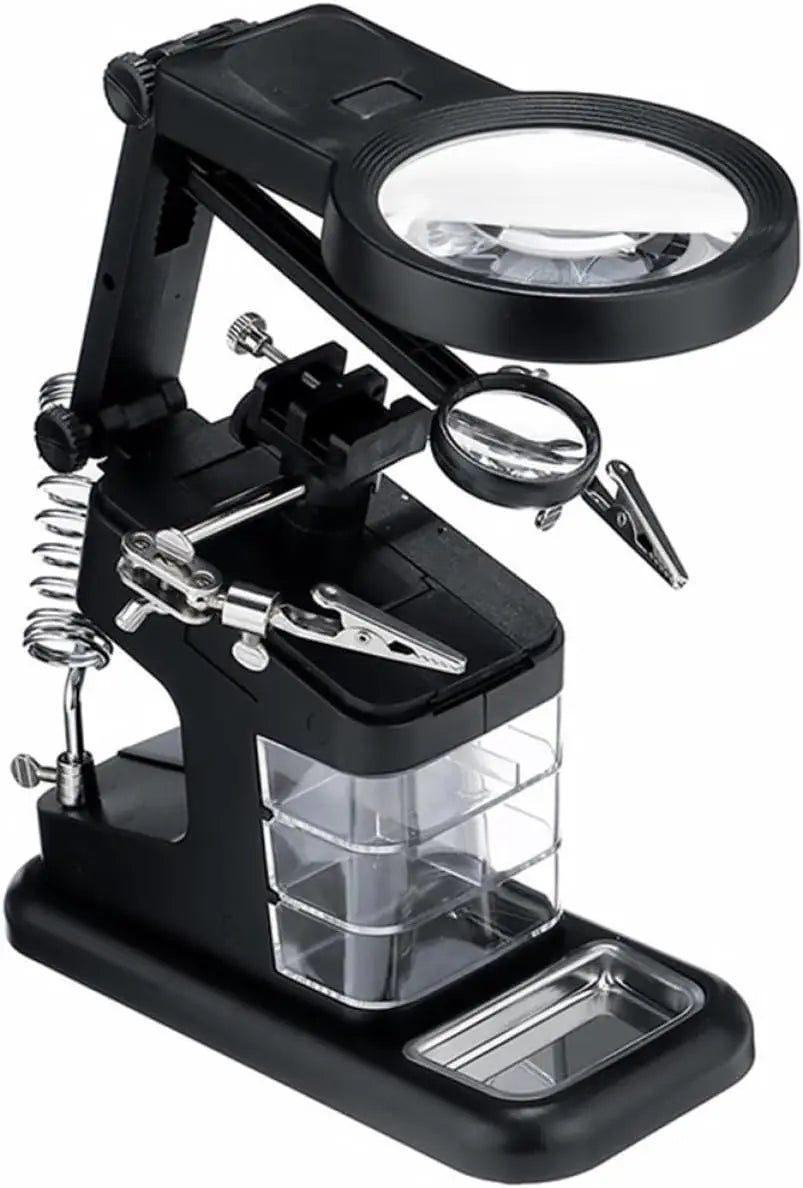 Led Light Helping Hands Magnifier Station 3X/4.5X /25X Magnifier Soldering Station Kit with Alligator Clips and Clamp for Repair Qme black
