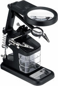 Led Light Helping Hands Magnifier Station 3X/4.5X /25X Magnifier Soldering Station Kit with Alligator Clips and Clamp for Repair Qme black