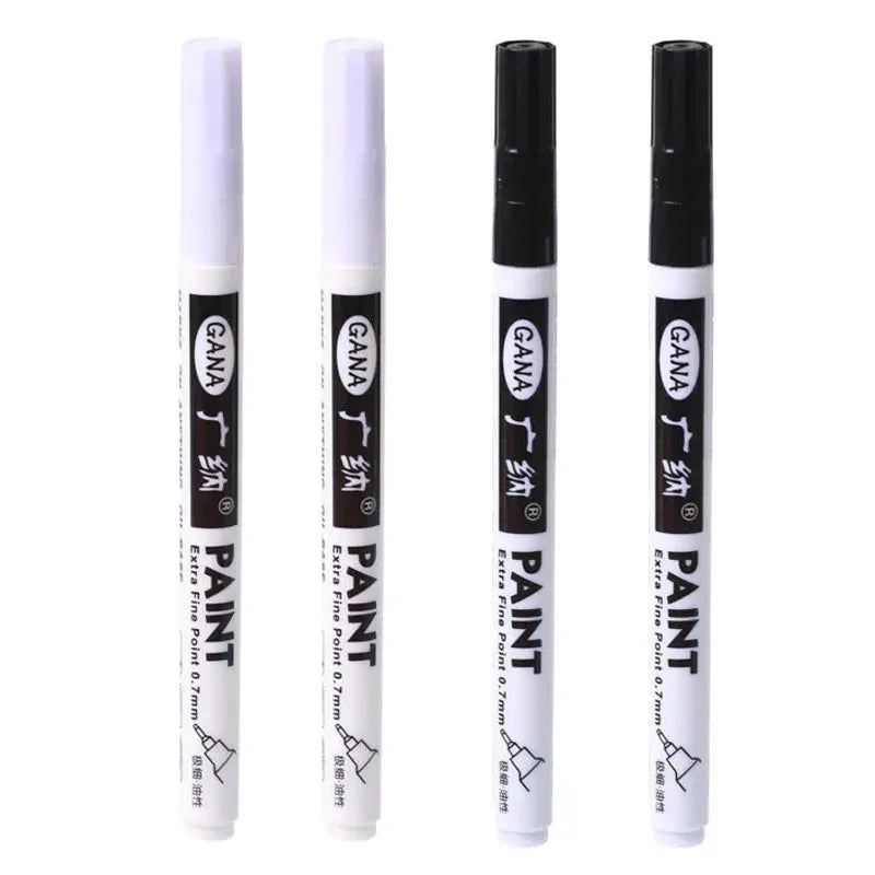 4Pcs/set High Quality Permanent Paint Markers Pen 0.7mm Fine Tip Waterproof, for Rock Painting, Wood, Metal, Canvas Qme 2black 2white