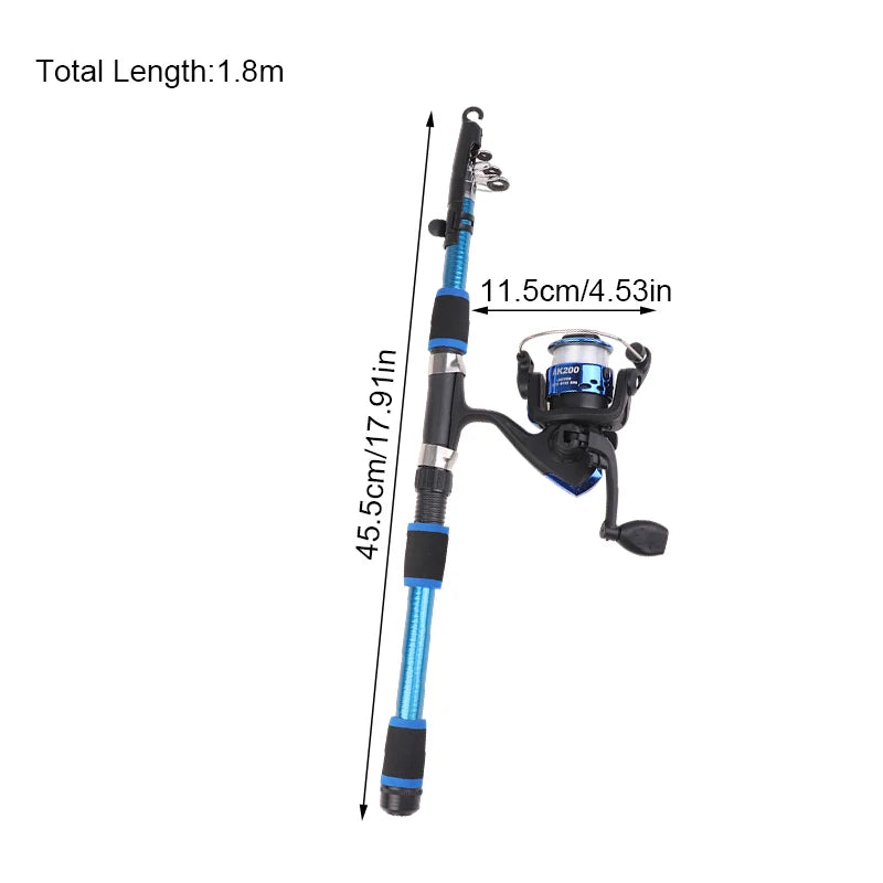 1 8M Telescopic Fishing Rod Spinning Reel Portable Seaing Pole Qme