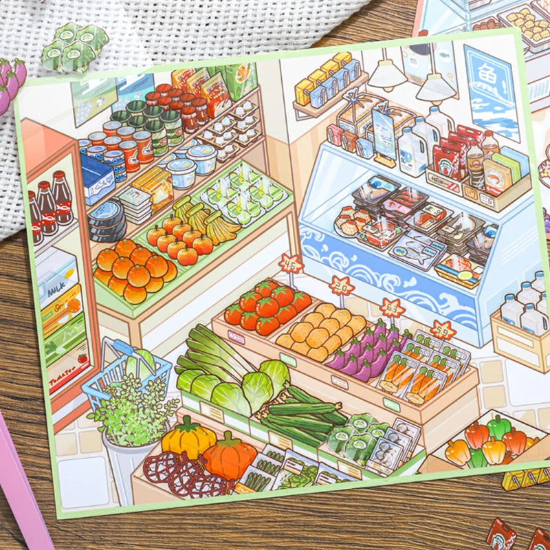 4 Bags Vintage Convenience Store Scene Stickers, Nostalgic Snack Themed, Vivid Details, Perfect for Journaling Relaxation Crafts Qme