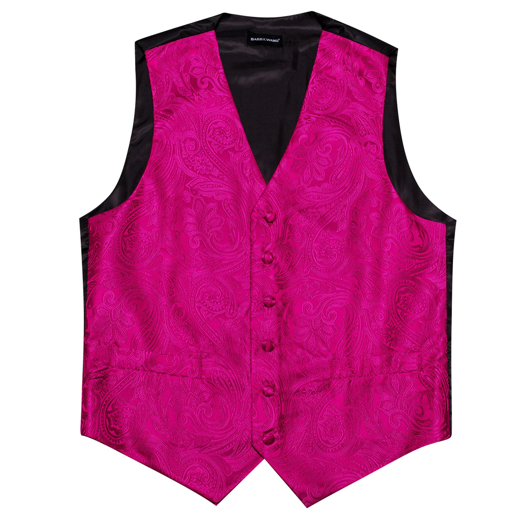Men's Rose Pink Floral Vest Tie Hanky Cufflinks Formal Waistcoat Qme