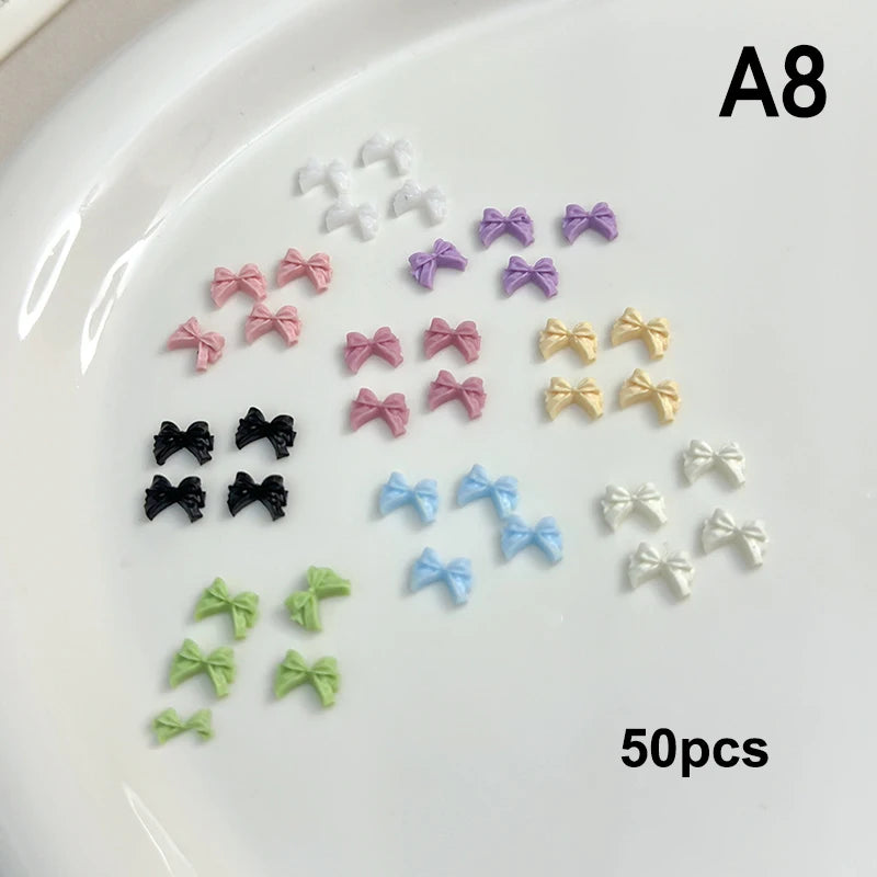 Chic Trendy Manicure Look Ribbon Bowtie Nail Charms Light Luxury Qme A8