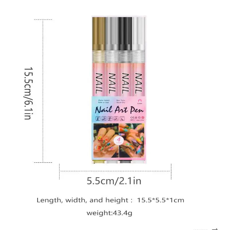 4 Colourful Nail Art Graffiti Pen Waterproof Diy Abstract Lines Fine Qme