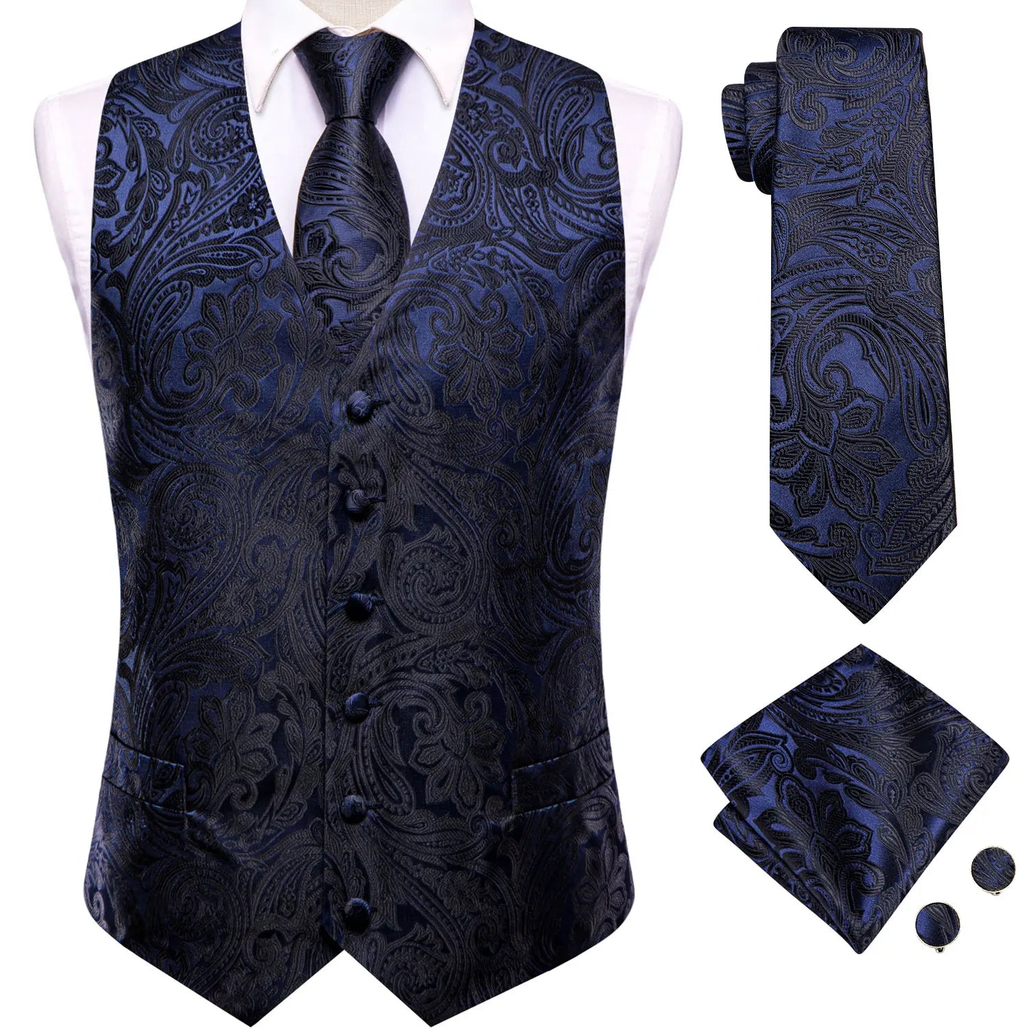 Men's Formal Jacquard Floral Vest Tie 2 Choices Ideal Banquets Garden Qme HT-MJ-0103 L