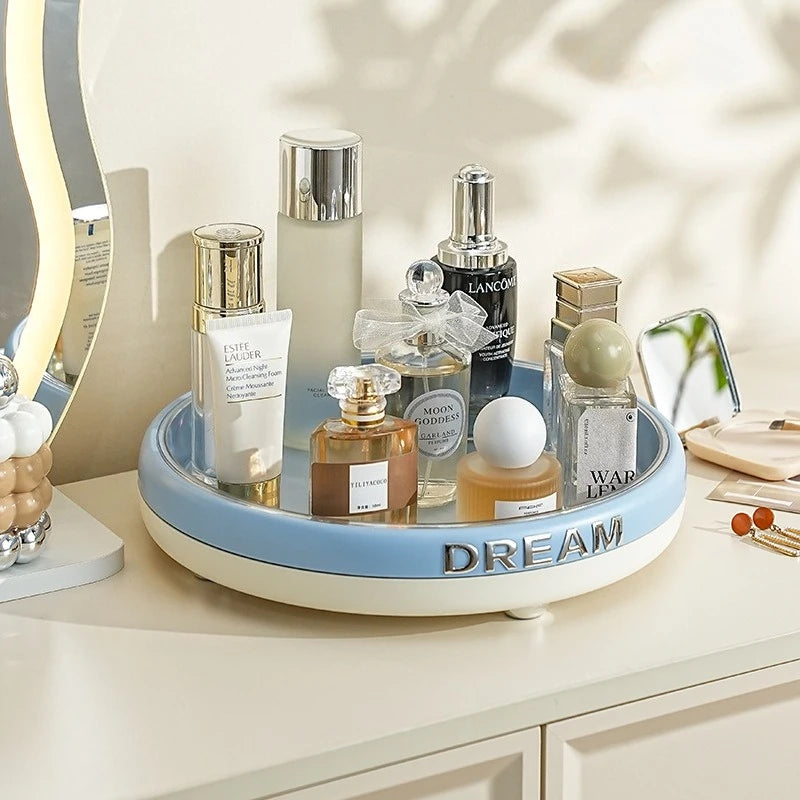 Luxury Plastic Rotating Organizer Cosmetic Storage Box Fruit Tray Qme Rotation-InsideBlue