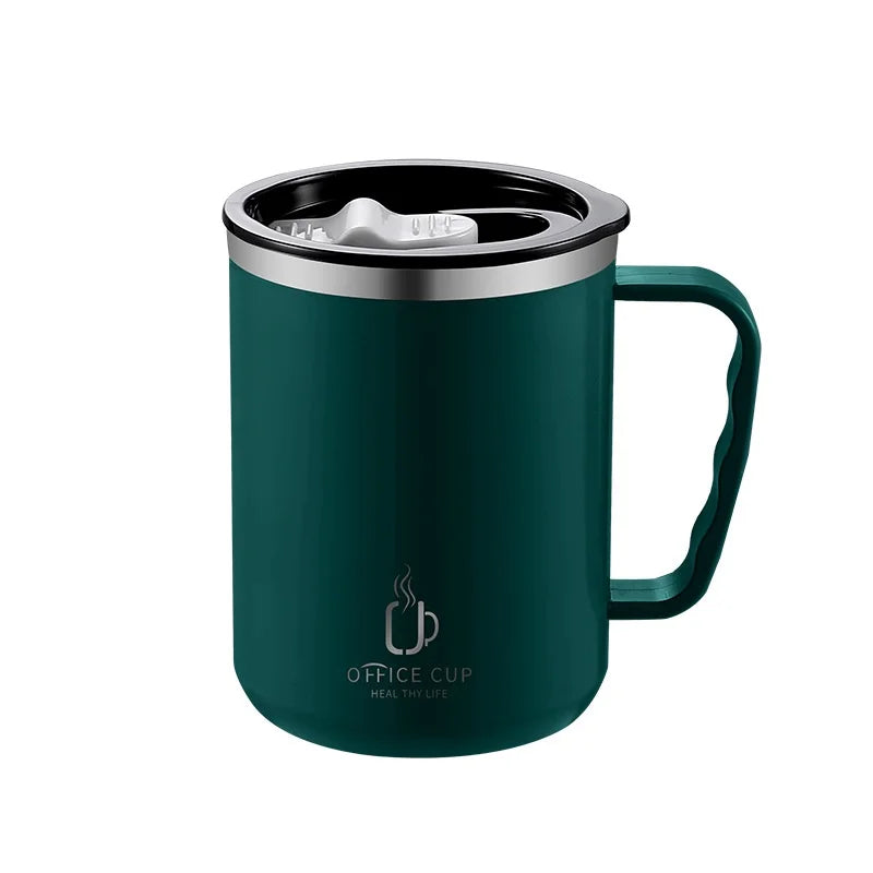 Stainless Steel Milk Coffee Cup 500ml Double-wall Insulated Coffee Cup Leak-proof Drinking Cup with Handle Qme 500ml green