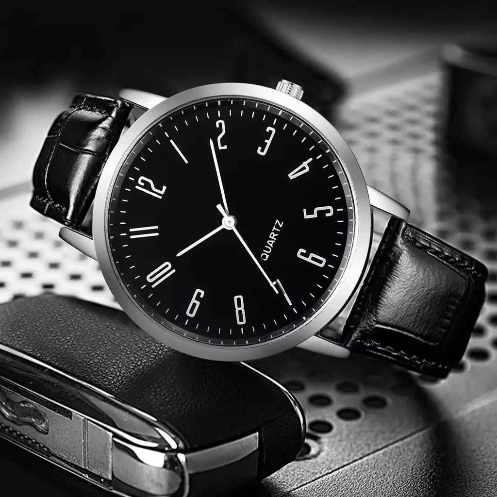 4/5PCS Fashion Men's Watches Bracelets Set Casual Arabic Dial Leather Strap Quartz Wristwatch Reloj Hombre（Without Box） Qme