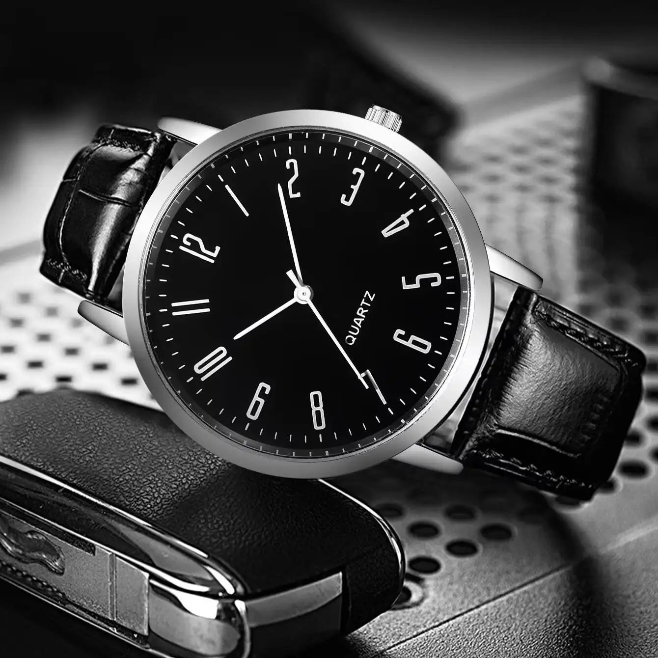 4/5PCS Fashion Men's Watches Bracelets Set Casual Arabic Dial Leather Strap Quartz Wristwatch Reloj Hombre（Without Box） Qme