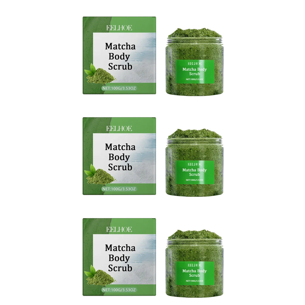 Matcha Sea Salt Body Scrub Exfoliating Remove Dead Skin Improve Dry Rough Deep Cleansing Smoothing Brightening Moisturizing Scru Qme 3 x 100g Boxed