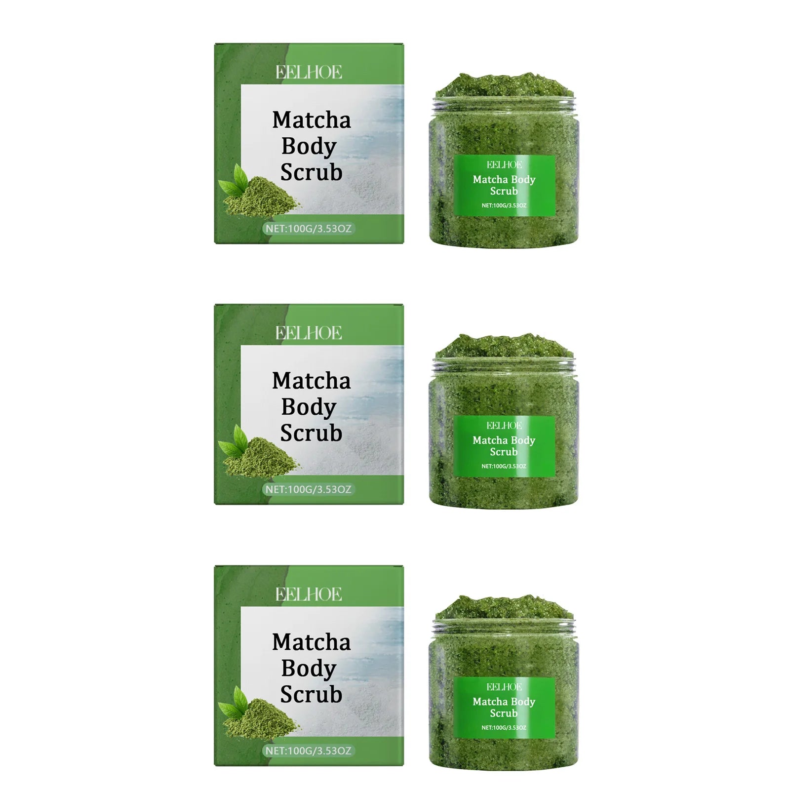 Matcha Sea Salt Body Scrub Exfoliating Remove Dead Skin Improve Dry Rough Deep Cleansing Smoothing Brightening Moisturizing Scru Qme 3 x 100g Boxed
