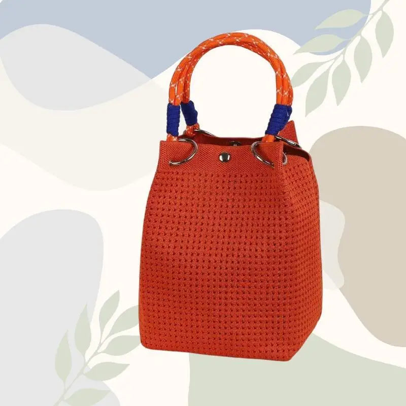 Mini Knitted Bucket Bag Women Small Handbag Geometric Colorblock Wristlet Purse With Detachable Handle 1PC Qme style 20