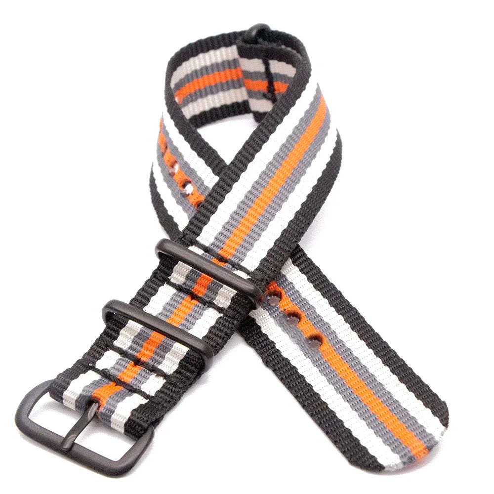 Sports Watch Band Nylon Strap Stainless Steel Black Frosted Buckle