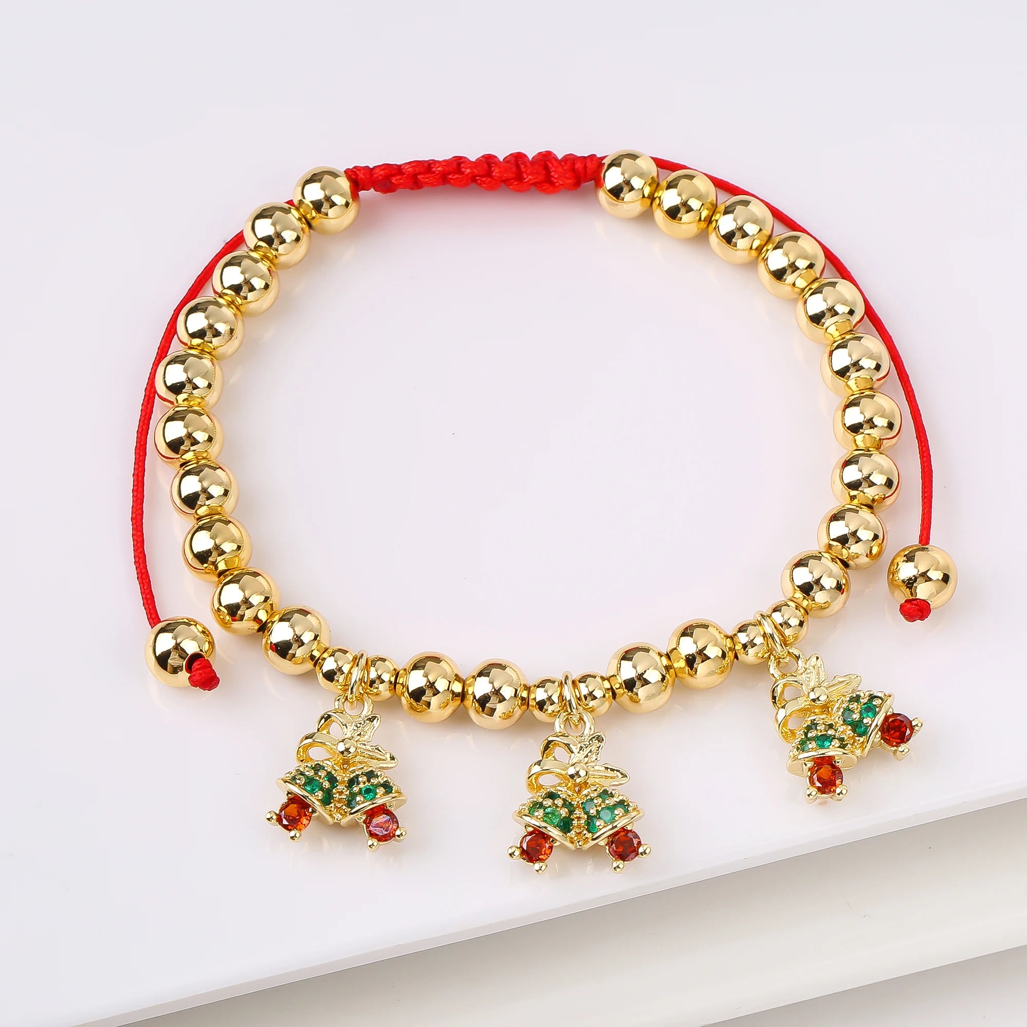 Gold-Plated Copper Bead Chain Braid Crystal Red Cherry Bracelet for Woman Female Daily Party Wrist Jewelry Friendship Gift Qme 17