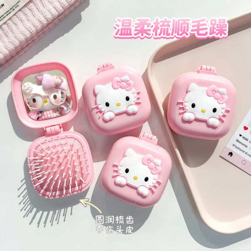 Hello Kitty Cute Folding Air-Cushion Comb Compact and Portable Air-Cushion Comb Air-Cushion Comb with Scalp Massager Qme