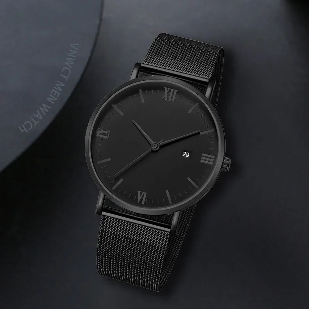 Ultra Thin Men Watch Magnetic Bracelet Quartz Watch Calendar Men Slim Mesh Steel Waterproof Sport Watch Black Relogio Masculino Qme
