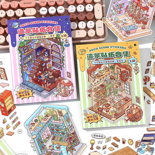 13 Pcs in 1 Book Cartoon 2.8D Landscape Sticker DIY Pocket Cabin Scene Stacking and Stick Stickers Gift for Kid Child Student Qme