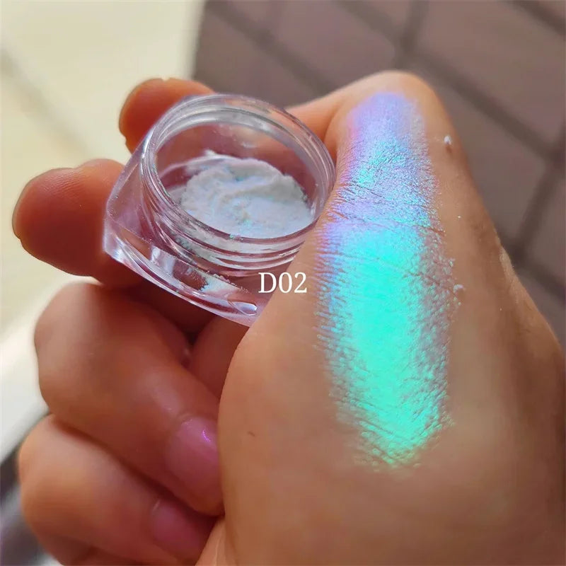 Ultra-Thin Waterproof Color Shift Holographic Eyeshadow Highlighter MultiChrome Shifting Pigments Duochrome Chameleon Eyeshadow Qme D02