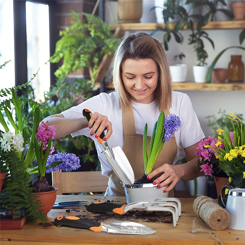 A02F-Garden Tool Set, Heavy Duty And Lightweight Aluminium Alloy Tools With Non-Slip Ergonomic Handle, Gardening Hand Tools Qme