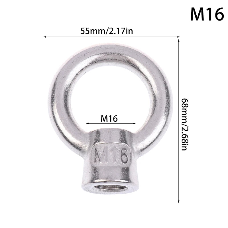 304 Stainless Steel Japanese Eye Nuts M6 M8 M10 M12 M16 Lifting Rings Marine-Grade Hardware Rigging Hoisting Industrial Qme M16
