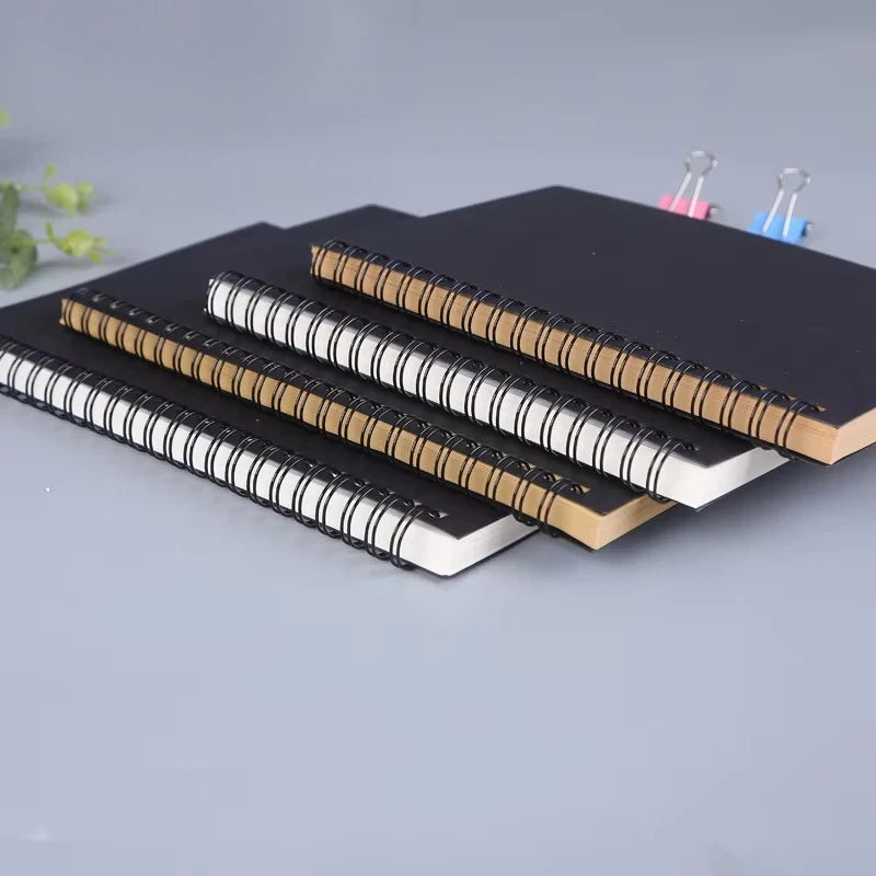 1 Book 50 Sheets Retro Spiral Kraft Paper Notebook Coil Sketchbook Graffiti Drawing Diary Journal Office School Writing Station Qme