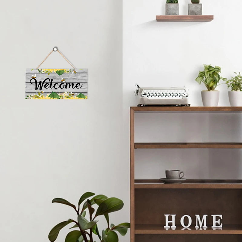 Rustic Welcome Wall Hanging Decor Wood Art Plaques Sign Door Sign for Home Living Room Front Door Decor Qme