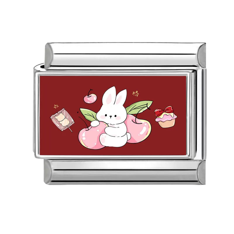 Spring Fashion 1pc Colorful Eggs Rabbit Tulip Easter Italian Link Fit 9mm Bracelet Making DIY Stainless Steel Charm Jewelry Gift Qme Style 8