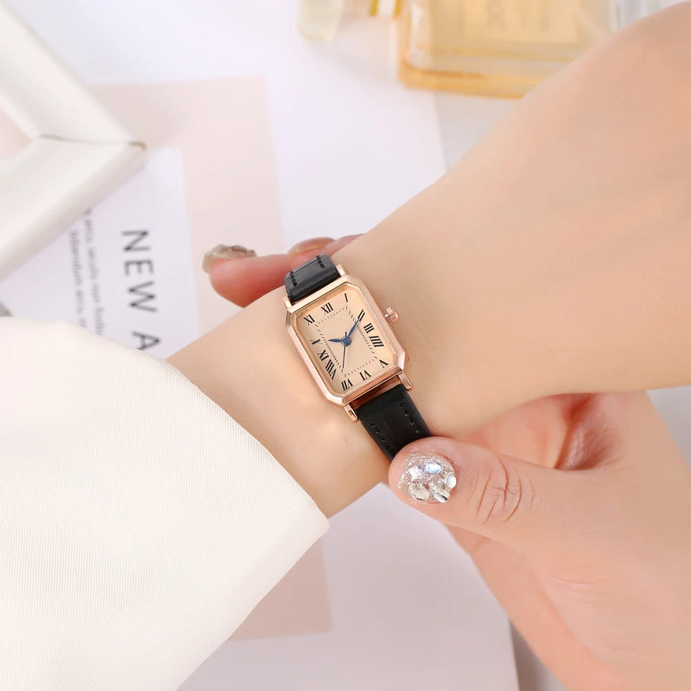 New women's watch with retro Roman blue needle scale design, simple and fashionable square watch, quartz watch Qme 1