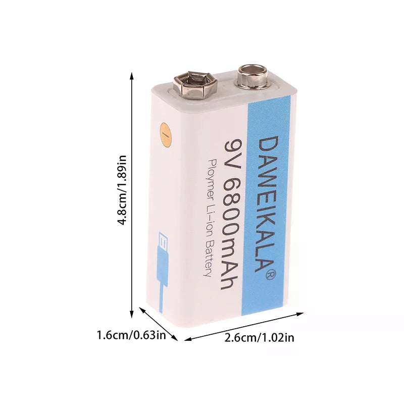 9V 6800mAh Li-ion Rechargeable Battery USB Charging Cable Toy Qme