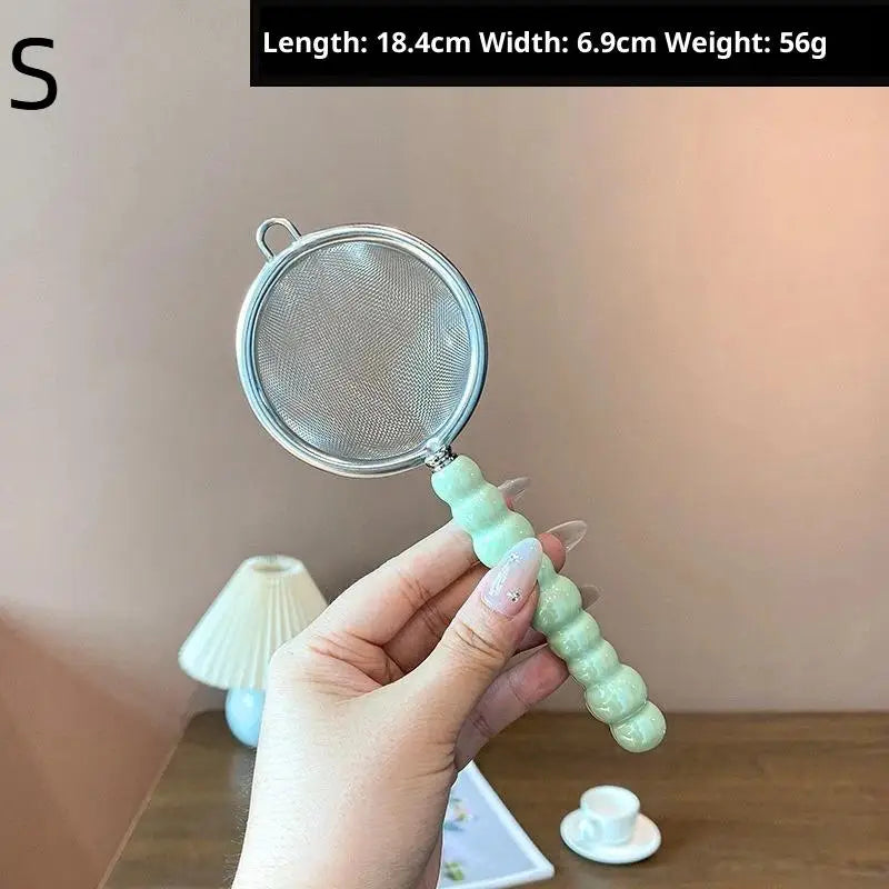 Tea Strainer With Pearl Ceramic Handle Stainless Steel Fine Leak Mesh Sieve Spice Tea Leaf Coffee Filters Teapot Accessories Qme S Green