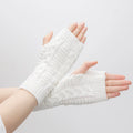 Women Knitted Fingerless Gloves Hand Warmer Winter Gloves Short Arm Sleeve Solid Color Work Mittens Casual Soft Female Gloves Qme WHITE length-20cm