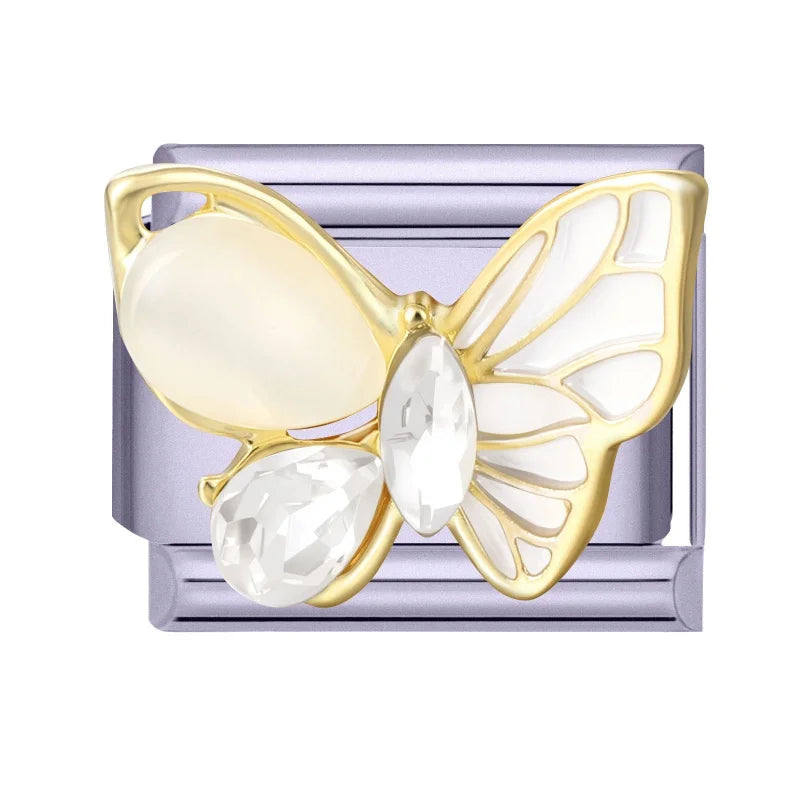 Sweet Shiny Gold Zircon Bow Moon Cherry Star Italian Charm Links Fit