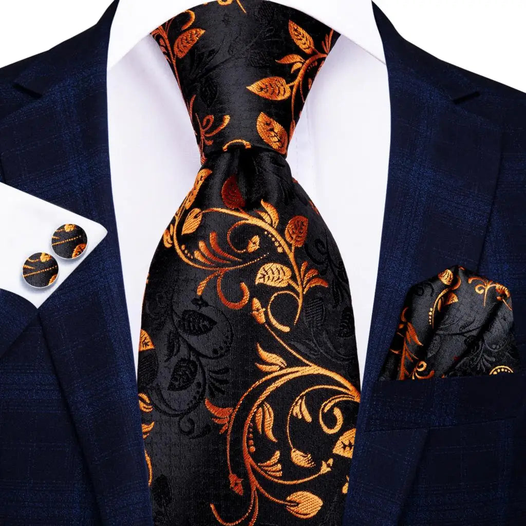 Hi-tie Psialey Black Gold Silk Elegant Tie Men Groom Wedding Necktie