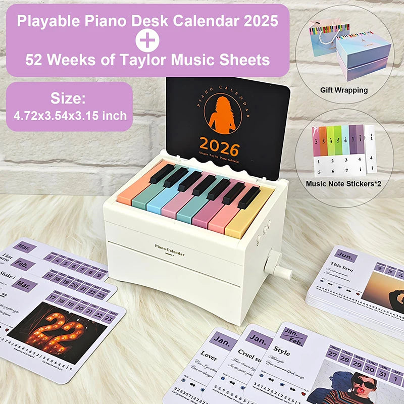 Interactive 2026 Desk Calendar Swift Compact Piano 52 Music Sheets Qme