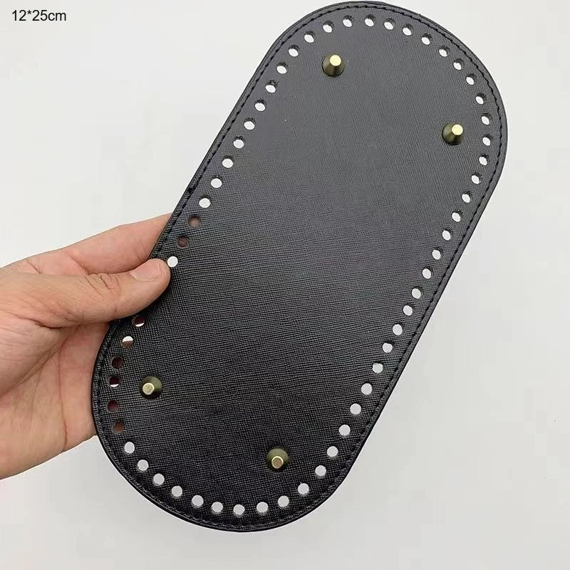 1pc DIY Bag Bottom Oval Long Bag Cushion Pad PU Leather Knitting Bag Handmade Bottom for Crochet Bag Accessories Qme Black 1pc