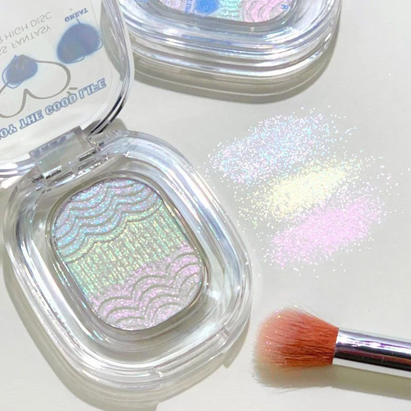 Mashed Potatoes Texture Glitter Eyeshadow Sparkling Purple Gold Pink Pearlescent Glitter Body Highlighter 3 IN 1 Makeup Palette Qme