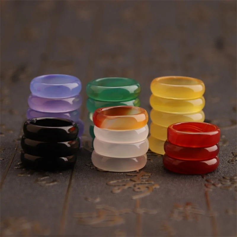 New Hot Fashion New Natural Stone Agate Rings Charms Multi-color Elegant Jewelry Party Gift for Women or Girlfriend High-Quality Qme