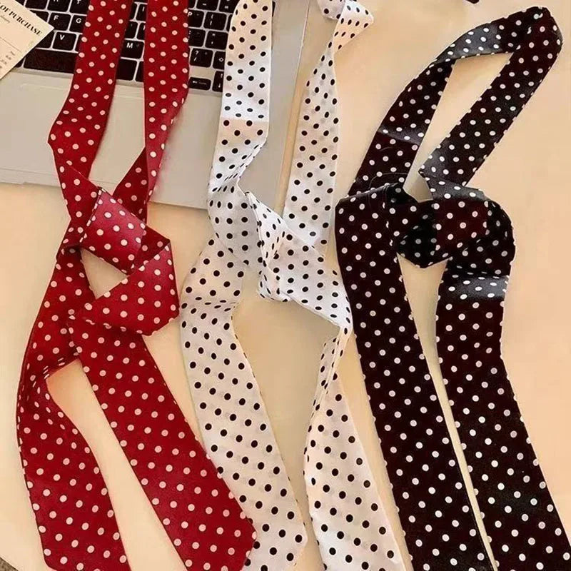 Retro Polka Dot Long Silk Scarf Ribbon Fashion Ins Versatile Qme