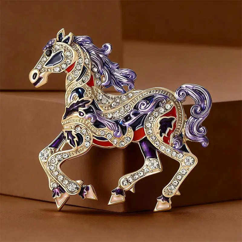 Luxury Horse Brooches For Women Unisex 4-color Elegant Enamel Animal Year Of The Horse Brooch Pins Gifts Qme