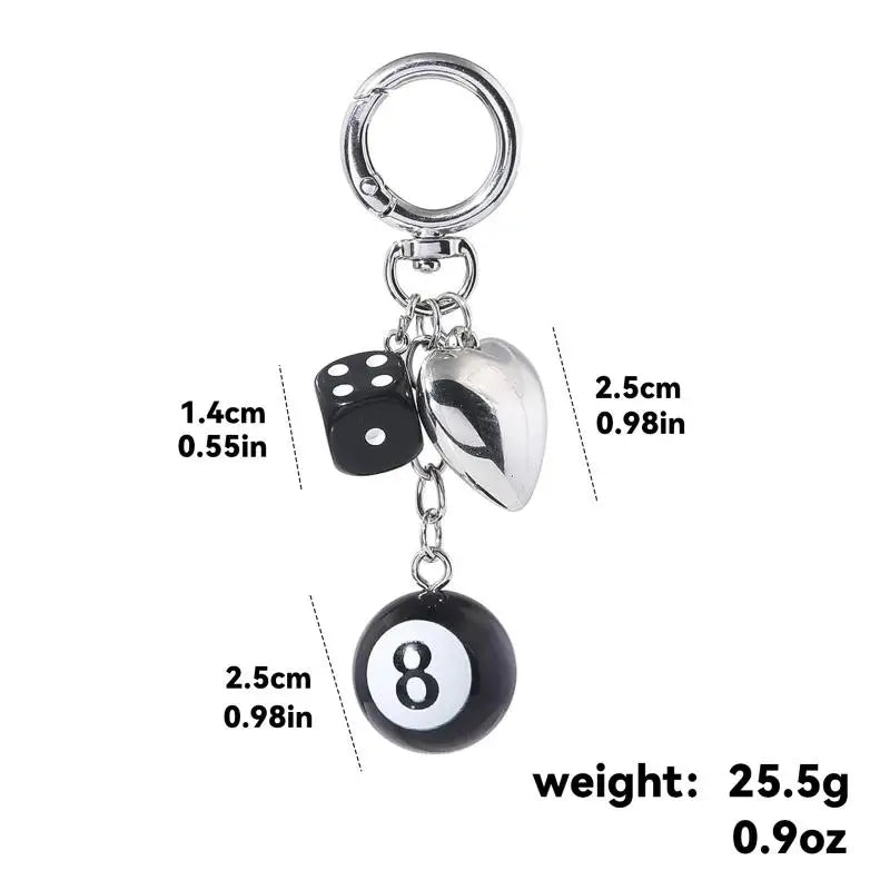 No.8 Billiard Lucky Keychain Punk Hiphop Black Dice Starburst Pendant Y2K Cool Accessory for Daily Wear Birthday Gifts Qme