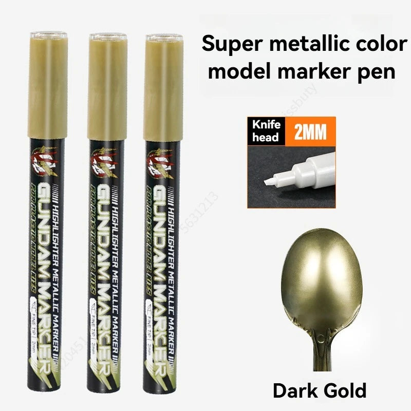 Metallic Markers Colouring Pens for Mech Painting Golden Paint Marker Pen Silvery Reflective Paint Model Marker Pen Stationery Qme 3 Pcs Dark Gold