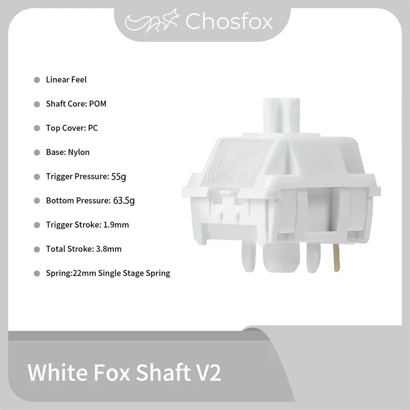 Chosfox& HMX White Fox Linear Switch V2 45g/55g Mechanical Keyboard Linear Switch HiFi Sound RGB Gaming Hot Swap Custom Switch Qme 55g 10pcs