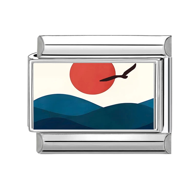 Fashion Colorful Scenery Boat Swan Lake Snow Mountain Charm Italian