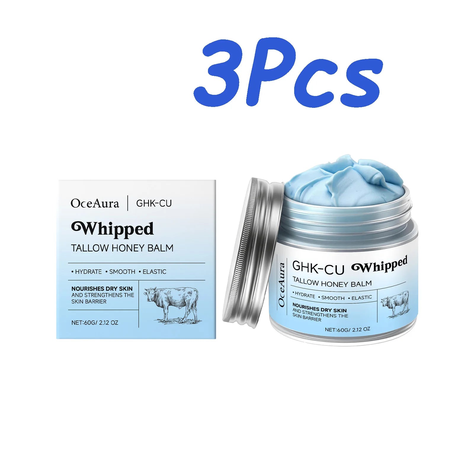 Whipped Tallow Honey Balm Deep Moisturizing for Dry Cracked Skin Non-Greasy Body Butter Brightening Tightening Face Cream Care Qme 3 x 60g boxed