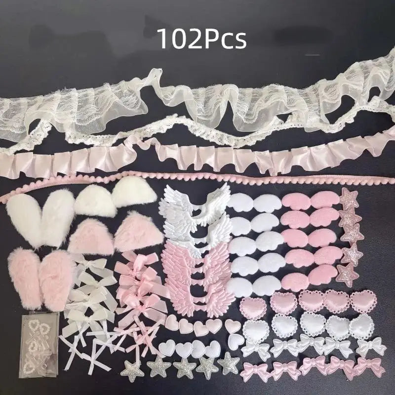 DIY Decorative Lace Appliques Kit Gothic Lolita Trim Decor Set Bow Lace Accessories Set Card Cover Pain Bag DIY Material Pack Qme A3