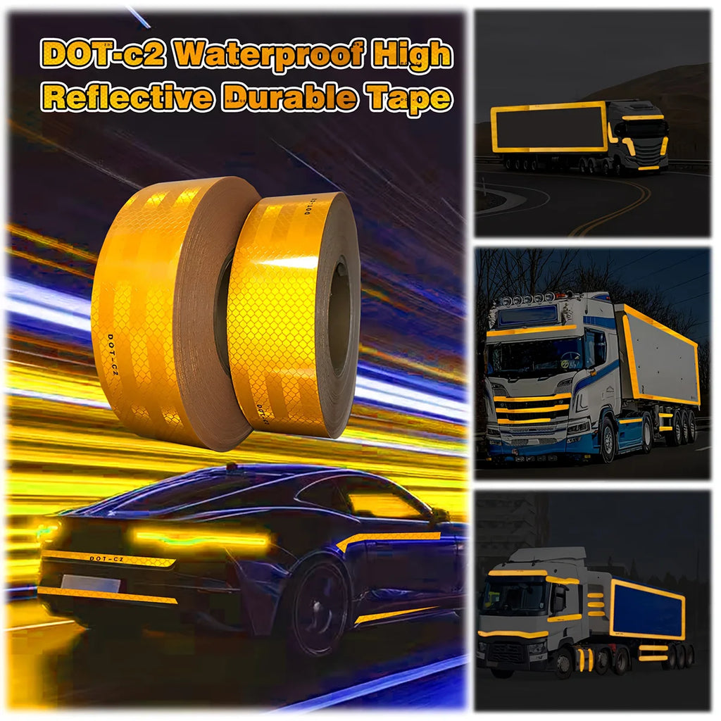 Yellow Car Reflective Tape DOT-C2 Safety Conspicuous Sticker For Safety Truck Motorcycle Bicycle Trailer Qme