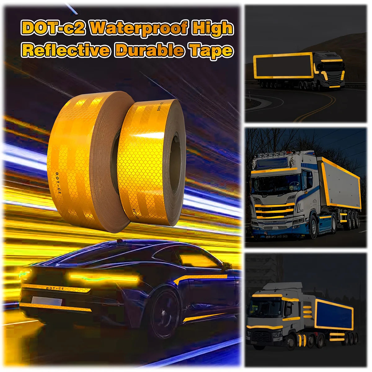 Yellow Car Reflective Tape DOT-C2 Safety Conspicuous Sticker For Safety Truck Motorcycle Bicycle Trailer Qme
