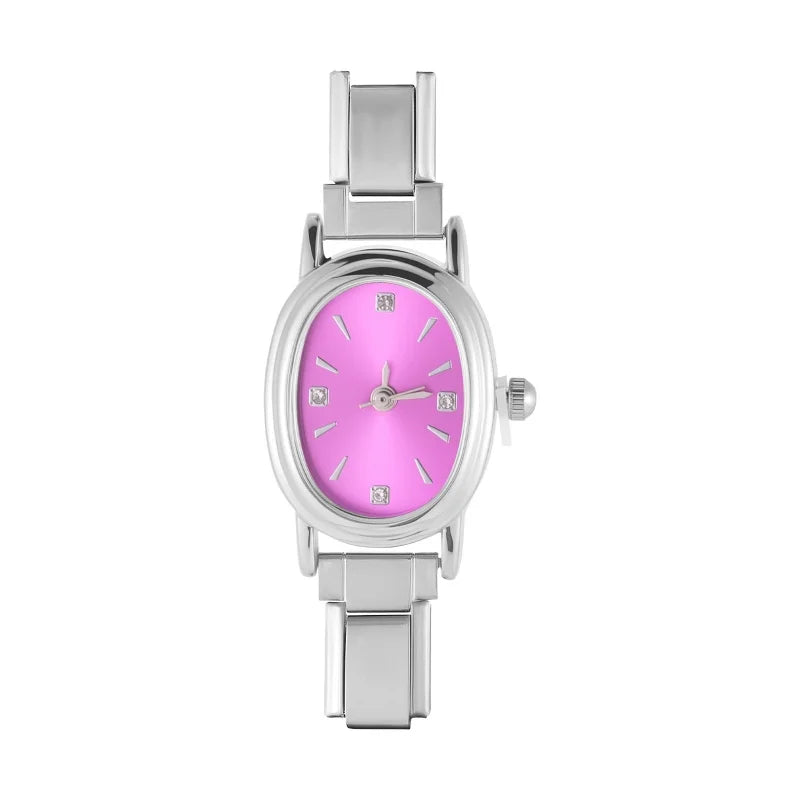 Fashion Women's Stainless Steel Square Flowers Watch Round Moon Sun
